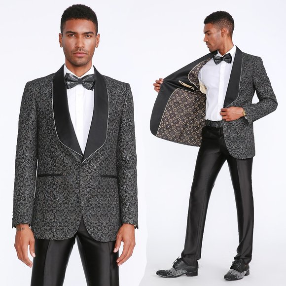 Empire™ Men's Premium Floral Black Jacket w/ Finished Shawl Lapel